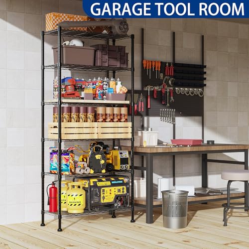 REGILLER 6-Wire Shelving Metal Storage Rack Adjustable Shelves,Standing Storage Shelf Units for Laundry Bathroom Kitchen Pantry Closet(Black,14.1" D x 30" W x 80" H) - color: Black, size: 6tier 14.1"D x 30"W x 80"H