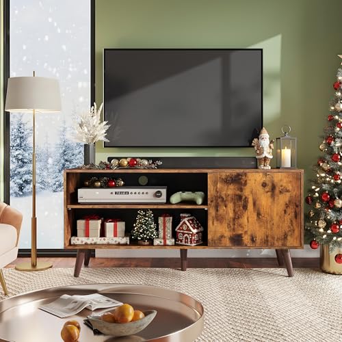 WLIVE TV Stand for 55 Inch TVs, Entertainment Center with Storage Cabinet, Mid-Century TV Stands for Living Room and Bedroom, 50" TV Console, Brown | with Storage Cabinet - color: Rustic Brown, size: 47 Inch