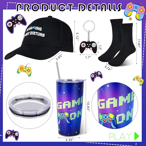 VAIPI Gamer Gifts for Men, Cool Gaming Stuff Gifts with Gaming Throw Blanket 20 oz Tumbler Hat Socks Keychain Fathers Day Gift Ideas for Game Lovers, Men, Dad, Teen, Boyfriend, Teenage Boys