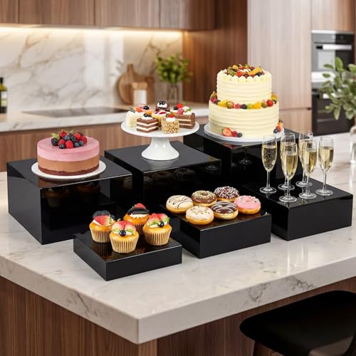 Geelin 6 Pack Acrylic Risers for Display Acrylic Cube Boxes Risers Display Stands with Hollow Bottoms Decorative Stand for Jewelry Candy Table Decor 6 Sizes(Black,7 to 12 Inch,Square) - color: Black, size: 7 to 12 Inch, style: Square