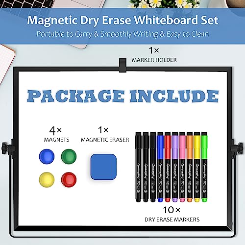 Dry Erase White Board, 16x12 Inches Double-Sided Desktop Whiteboard with Stand, Portable Whiteboard with Markers, Magnets, Eraser, Magnetic White Board Easel for Office Home Memo to Do List, Black - color: Black