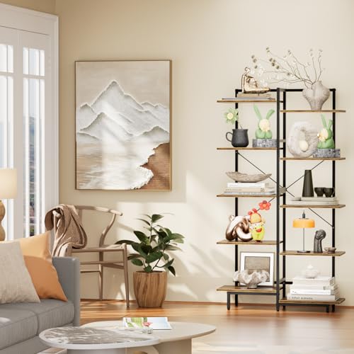 Aquzee 5 Tier Bookshelf, Tall Bookcase Shelf Storage Organizer with Wood and Metal Frame, Free Standing Storage Shelving for Bedroom, Living Room and Home Office, Rustic Brown