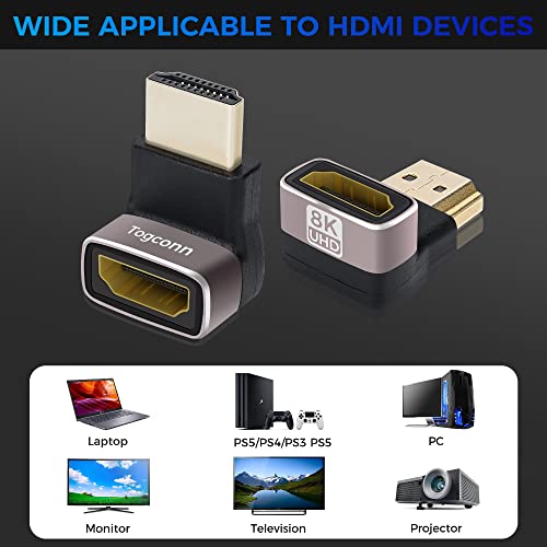 8K 90 Degree HDMI 2.1 Adapter 2 Pack, (Up and Down) Right Angle HDMI Male to Female HDMI L-Shaped Connector Extender Support 8K@60Hz,4K@120Hz for Google Chrome Cast, Roku Stick, Wall TV, Laptop and PC - color: (Up & Down) 90 Degree HDMI Male to Female, si