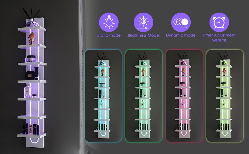 Exclusive U-Shaped 7-Tier Compact Narrow Wall Shelf Unit with RGB Lighting, Modern Vertical Shelf for Vanity, Ideal for Anime Figures, Perfumes, Cosmetics, Collectibles,White - color: 7ur-white