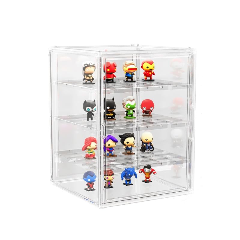 BOHOIDEE 3X-Large 4 Tiers 17.7"X13"X13" Acrylic Display Case with 3 Division Boards, Clear Organizer Box Plastic Holder with Magnetic Door for Handbags, Purses, Boots, Figures, Book - size: 3X-Large