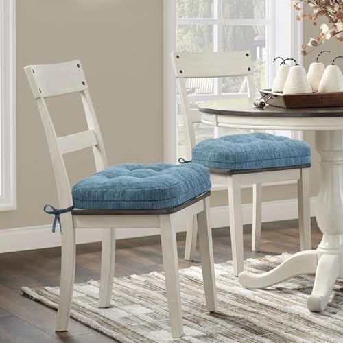 Shinnwa Dining Chair Cushions Set of 2, Dual-Layer Memory Foam Kitchen Chair Cushions, Patented Design Seat Pads with Ties, 16.5 x 16.5 x 3.5in, 2 Pack, Denim Blue - color: Denim Blue, size: 2 Count (Pack of 1)