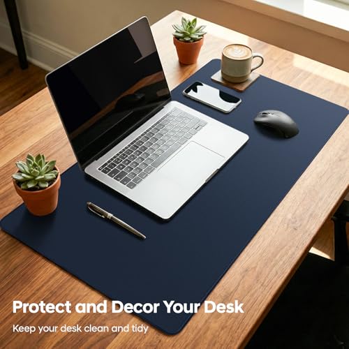 Leather Desk Pad Protector, Office Desk Mat, Large Mouse Pad, Non-Slip PU Leather Desk Blotter, Waterproof Computer Desk Writing Pad for Office and Home (Dark Blue, 23.6" x 13.7") - color: Dark Blue, size: 23.6" x 13.7"