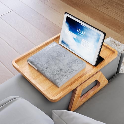 Couch Arm Tray,Bamboo Folding Sofa Tray,Sofa Armrest Trays Clip-On Couch Desk for Drinks,Snacks,Phone,Remote Control(Natural) - color: Natural, style: 13.0" x 9.4"