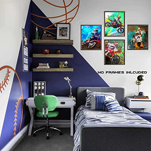HUACANVASART Motorcycle and Racer Poster Wall Art Prints, Watercolor Abstract Motorcycle Racing Racer Art, Set of 4, 10x8 Inch, Unframed, Indoor, Living Room, Bedroom, Home Office, Kids Room
