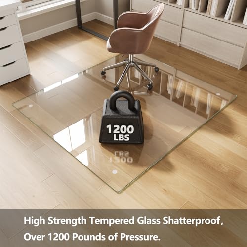 Koonmi Chair Mat for Carpet, Tempered Glass 42"x48" Office Chair Mat, Glass Floor Mat Protector with Rounded and Polished Edges,Ideal for Hardwood Floor, Carpet, Office, Desk, Rolling Chair - color: Transparent, size: 42"x48"