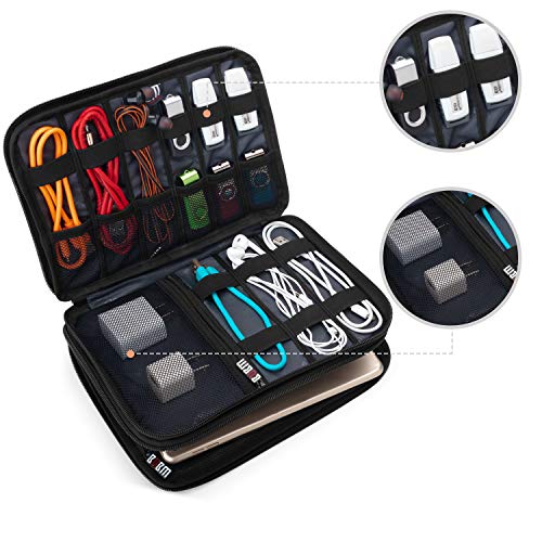 BUBM Double Layer Electronic Accessories Organizer, Travel Gear Bag for Cables, USB Flash Drive, Plug and More, Perfect Size Fits for iPad Mini (Medium, Dark Blue) | Travel Gadget Bag for Cables, USB Flash Drive, Plug and More, Perfect Size Fits for iPad