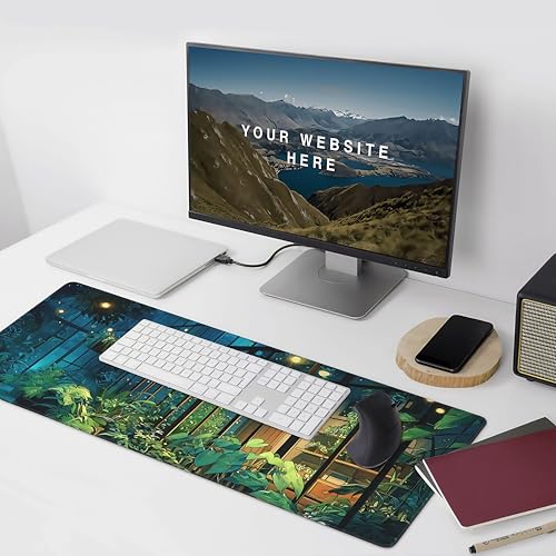 Large Gaming Mouse Pad, Plant Design Desk Mat, 35.4 x 15.8 inches, Green City View Pattern Office Decor Cute Desk Accessories for Women - color: Plant Patterns