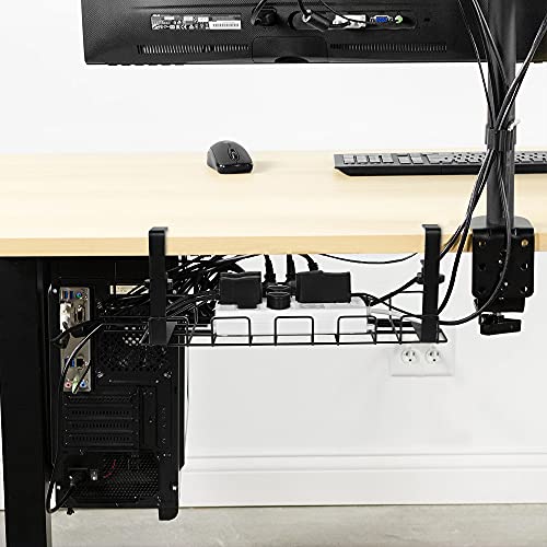 2 Pack Cable Management Under Desk Tray, 16", Black | Clamp Mounted, No Drill Holes Needed, For Computer Home Office Standing Tables, Conceals Power Strips