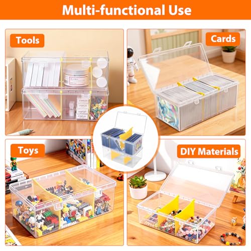 SAMYUCHO Trading Card Storage Box with 2 Dividers for 500 Sports Cards, Plastic Bulk Display Holder Collection Organizer Cases Container Fit for Baseball Football Playing Game Magic Cards 2 Pcs - size: 2 Pcs