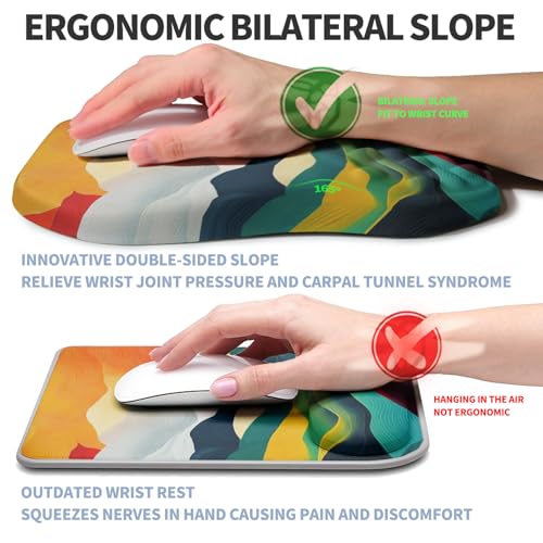 Ergonomic Raised Mouse Pad Wrist Support with Bilateral Slope Memory Foam Mousepad for Wrist Rest and Carpal Tunnel Pain Relief 11.8x7.9〃Colorful Lines - color: Colorful Lines
