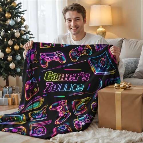 Gaming Blanket - 40x30 Inches Small Gamer Blanket for Boys, Girls - Soft Warm Cozy Flannel Game Themed Stuff for Chairs, Office, Sofa - Black Cool Fuzzy Gifts for Gamer Lovers - color: Color 3, size: 40"x30"