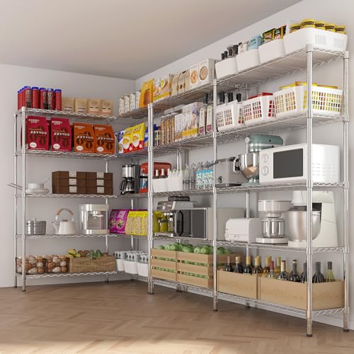 VINGLI 5 Tier Storage Shelves 1430LBS Heavy Duty Metal Shelving, Upgraded 58" W Garage Shelving Unit, Adjustable Wire Shelf for Storage Rack Commercial Pantry Shelf Organizer, 58" W × 13.8" D × 71" H - color: Chrome, size: 58"W × 13.8"D × 71"H