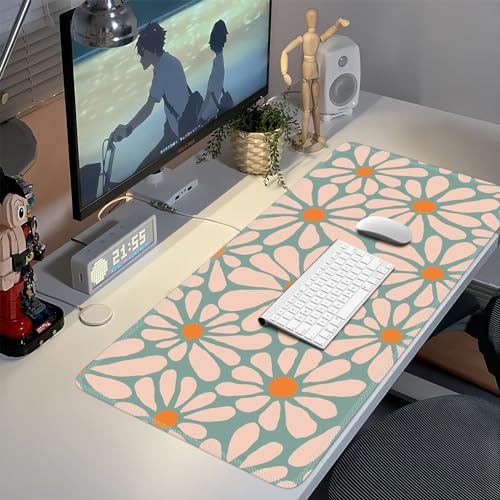 iCasso Desk Mat, XXL Large Mouse Pad, Anti-Slip Big Mousepad with Stitched Edges, Work & Gaming (Green Floral) - color: Green Floral