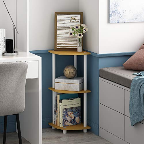 Furinno TURN-N-TUBE Corner Shelf, 3-Tier Corner Bookshelf, Display Storage Shelves with Open Shelves, for Organization and Storage, Living Room, Home Office, Garage, Beech - color: Beech/White, size: 3-Tier Round Tube