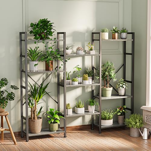 SUPERJARE Triple Bookshelf, Bookcase with 11 Open Display Shelves, Wide Book Shelf Book Case for Home & Office, 4 Tier, Grey - color: Grey, size: 4 Tier