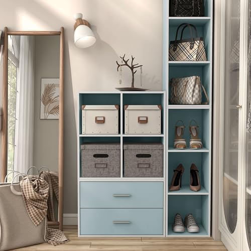 Homes: Inside + Out Apexa 4-Cube Storage Organizer Shelves, Stackable Wood Bookcase Fits Cubby Bins for Organization, Dorm Teen Room Decor & Home Office, Light Blue - color: Light Blue, size: 4-cube