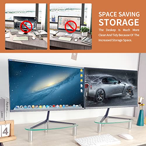 Hemudu 2 Pack Computer Monitor Riser | Triangle Desktop Universal Corner Stand for Computer Monitor & Laptop HD01T-203 - color: clear