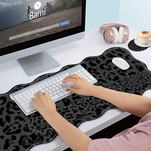 Bxgolkgd Desk Mat Set,Mouse Pad with Keyboard Wrist Rest & Mouse Wrist Rest,Wave-Shaped Design,Non-Slip Rubber Base,Ergonomic Desk Mat for Home,Office,Gaming,Black Leopard Print - color: Black Leopard Print