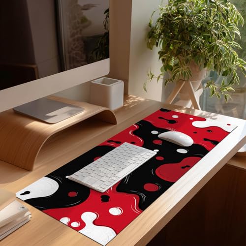 HOMETITUTE XL Mouse Pad Gaming Mousepad Abstract Red Black White Design 31.5x11.8 Inch Non-Slip Keyboard Desktop Protector Mat Diatomite Large Mouse Pad for Home and Office Desk Accessories - color: Abstract Red Black White Design