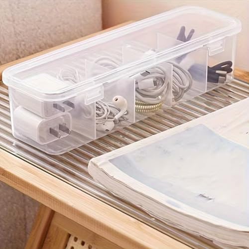 Large-Capacity Cable Management Storage Box with Lid | Space-Saving, 5 Compartment, Office & Daily Home Use, Desktop Storage Solution