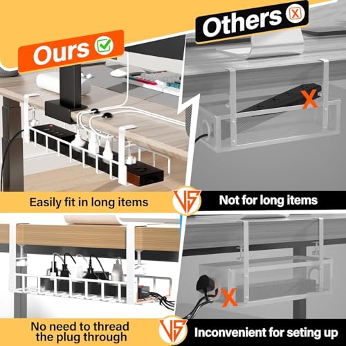 3 Pack Cable Management Under Desk Tray, 47.1" No Drill Under Desk Wire Management with Upgraded Clamp, Metal Cord Organizers with Cable Organizers, PC Cord Organization Rack, White - color: White, size: 3 Pack (Standard)