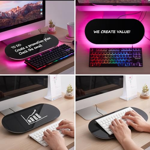 TSJ OFFICE Glass Desktop Whiteboard - 17 X 7 Inches Small Dry Erase Board with Pink Light, Black Glass White Board Surface Notepad with 1 Drawer, Desk Organizers for Office, Home, School Supplies - color: Pink Light (Black Glass)
