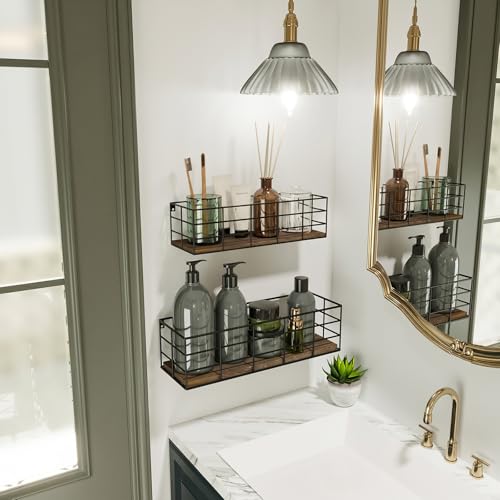 Fixwal Wall Shelves, 4 Sets of Hanging Floating Shelves, Wall Mounted Shelves for Storage, Hanging Storage Shelf for Bathroom, Living Room, Bedroom, Kitchen (Paulownia) - color: Carbon Black, size: 4pcs