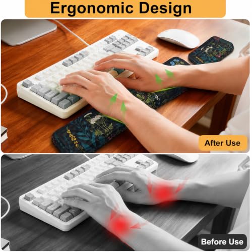 Keyboard Wrist Rest Mouse Wrist Support, Memory Foam Wrist Rest Pad for Computer Laptop, Ergonomic Wrist Cushion Support for Typing Pain Relief, Gaming Home Office, Flowers Grass - color: Flowers Grass