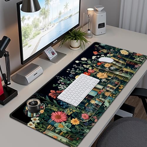 Wildflowers Mouse Pad, Large Desk Mat Extended Nature Botanical Aesthetic Deskpad, 4 PCS Non-Slip Rubber Base Computer Mouse Pads for Work, Game, Office, Home Decor Gifts I Floral Plants Books - color: Floral Plants Books