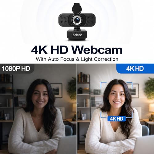 1080P HD Webcam with Dual Mics, Privacy Cover for Video Calls, Zoom | Rotatable Tripod, Auto Light Correction, Noise Canceling, USB Plug & Play, for PC, Streaming, Gaming, Online Meetings