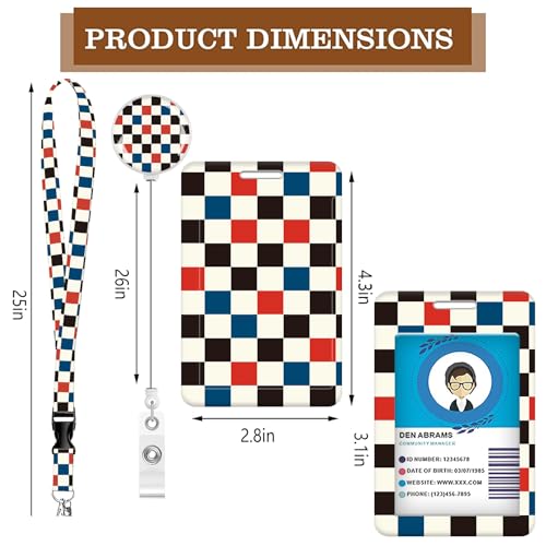 ID Badge Holder with Lanyard Fashionable ID Card Holders with Retractable Lanyards Soft Fiber Metal Clip Sturdy Buckle for Key Wallet Work Nurse Teacher (Cute Checkerboard) - color: Cute Checkerboard