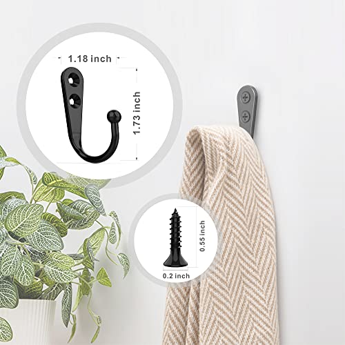ZAYBOD 15 Pack Black Wall Hooks, Premium Zinc Alloy Coat Hook | Modern style, moisture-resistant finish. For entryway, bathroom, kitchen, keys, hats, towels, bags - color: 15PCS + Single Hook