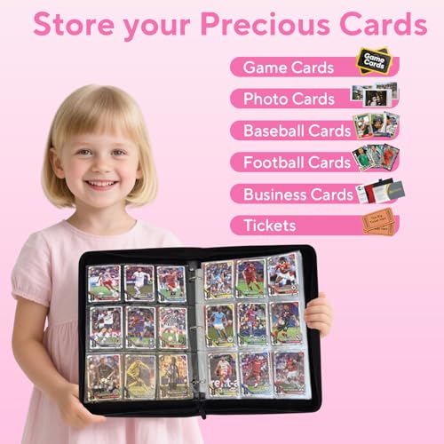 Portable 9-Pocket Trading Card Binder, Holds 1080 Cards with 60 Removable Sleeves Baseball Card Binder, Compact Card Album Organizer for Game & Sports Cards, Pink Color - color: 9 Pocket Pink Color
