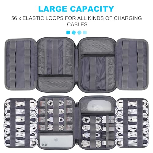 Lacdo Cord Organizer Travel, Cable Organizer Bag Case, Portable Electronics Organizer travel Case, 6 Layer Large Capacity Charging Cords Storage organizer for Cables, SD Card, Travel Essentials, Gray - color: Gray