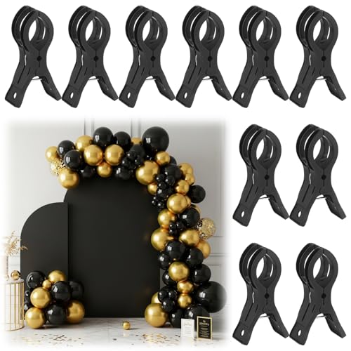 LemonRoad 10 Pack Large Balloon Arch Clips Plastic Transparent Backdrop Spring Clamps 3.5 Inch Heavy Duty Clip for Balloon Arch Kit Birthday Decoration Crafts Woodworking Photography Studios (Black) - color: Black