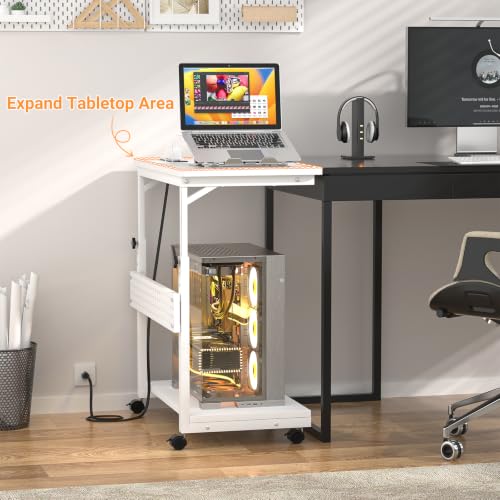 Besiost Computer Tower Stand with Power Strips, 4 Levels Manual Height Adjustable PC Tower Stand for Under Desk, Mobile Rolling CPU Holder, Computer Cart with Wheels, 24", Carbon Fiber White - color: Carbon Fiber White, size: 24"