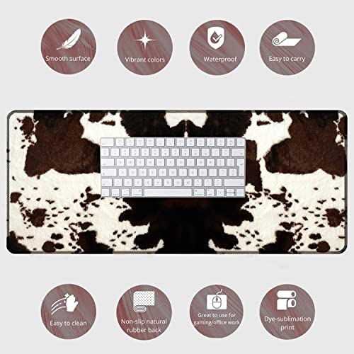 Large Gaming Mouse Pad + Mouse Wrist Rest Pad + Coaster Combination, 31.5 "x 11.8" Durable Non-Slip Extension Table Mat, Suitable for Office and Home, Cow Hide Print - color: Cow Hide Print
