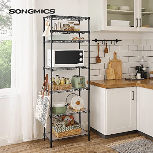 SONGMICS 7-Tier Storage Shelves, Wire Shelving Unit, Kitchen Metal Shelves, Storage Rack with Adjustable Shelves, Shelf Liners, 8 Hooks, for Garage, 13.4 x 23.2 x 70.9 Inches, Black ULGR067B01 - color: Ink Black, size: 7 Tiers (13.4"D x 23.2"W)