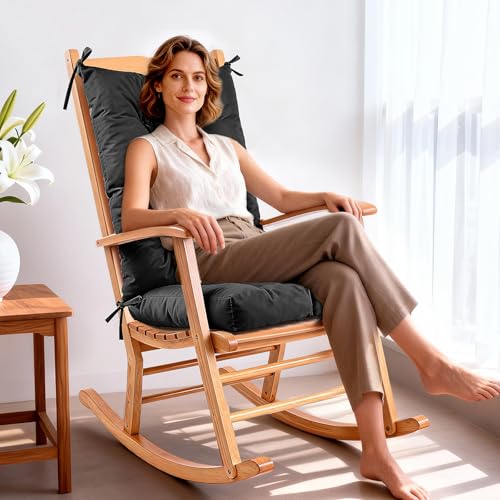 Rocking Chair Cushion with Ties Non-Slip Outdoor Rocking Chair Cushion Set Waterproof Fade-Resistant Porch Garden Patio Glider Rocker Cushions - color: Outdoor Black