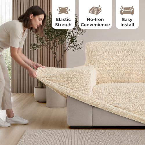 Premium Stretch Couch Covers for Sofa - Sofa Chair Cover Washable, Dogs & Pets Friendly - Elastic Polyester Loveseat Slipcovers - Non-Slip Love Seat Couch Covers - Cream (21"-39" Wide) - color: Cream, size: 21"-39" Wide