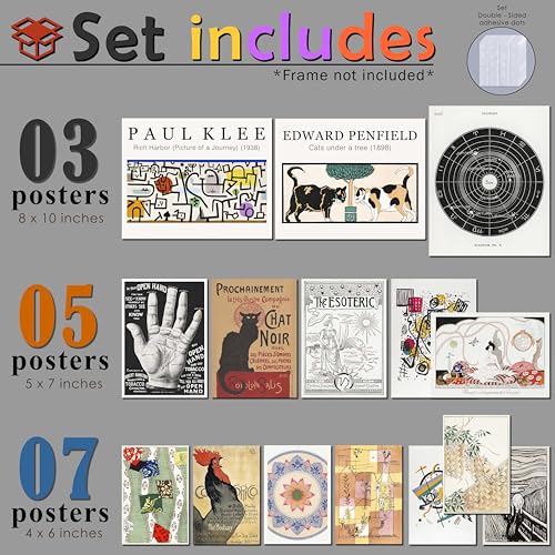 MAZUKO 15PCS Eclectic Wall Art Set – Colorful Maximalist Decor Prints, Eclectic French Country Vintage Posters for Bedroom, Living Room, Office, Rustic Cottagecore Aesthetic (UNFRAMED) - color: Eclectic 16