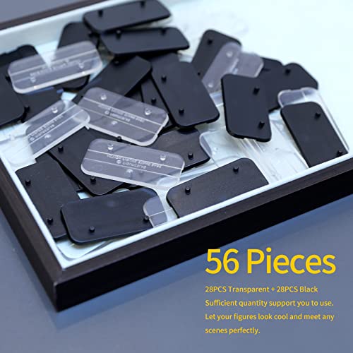 56Pack 6inch Action Figure Stand Base with Peg, Figures Toy Organizer Support Display Feet Stands, Figuras Holder Accessories, Compatible with 1/12 Mavel Legends Series/GiJeo Classified - color: Transparent&Black(Square)