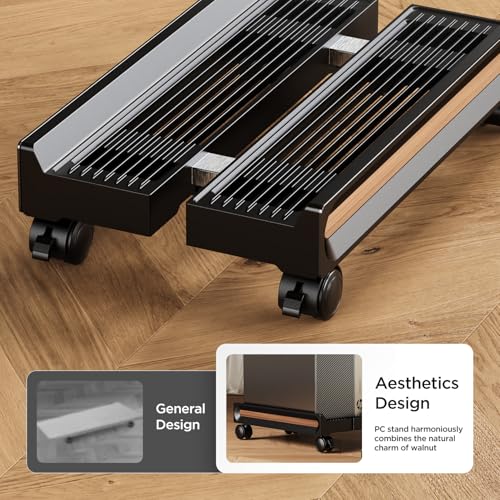Adjustable Mobile CPU Stand,Ventilated PC stand for floor, Computer Tower Stand with Locking Caster Wheels Fits Most PC,Computer Mobile Cart Holder for Office,Gamers and Students