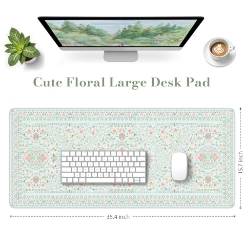 HAOCOO Light Green Computer Pad for Women, Cute Desk Mat with Stitched Edges,Waterproof 35.4" x 15.7" Big Mouse Pad, Anti-Slip Drom Topper Matt, Desk Protector Office Decor - color: Mint Green, size: 35.4" x 15.7"