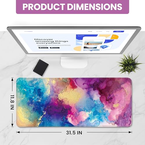 Large Mouse Pad for Desktop, Cute Desk Mat Pad Protector for Work & Gaming, Aesthetic Pretty Anti-Slip Laptop Blotter Cover for Office School Home Supplies, Color Splash, 31.5" x 11.8" - color: F-Color Splash, size: 31.5L x 11.8W inches